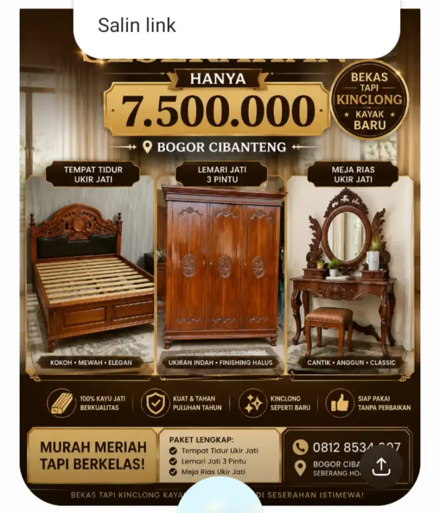 Paket set kamar jati  seserahan meja rias lemari tempat tidur rasa new