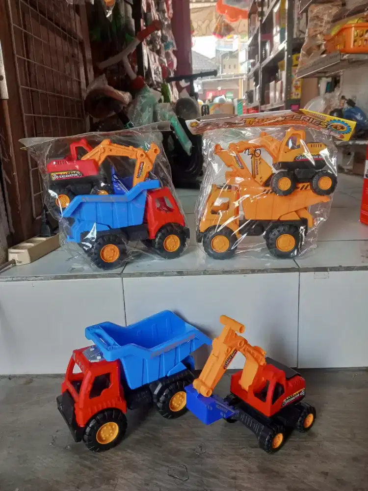 Mainan anak truk dump bego excavator