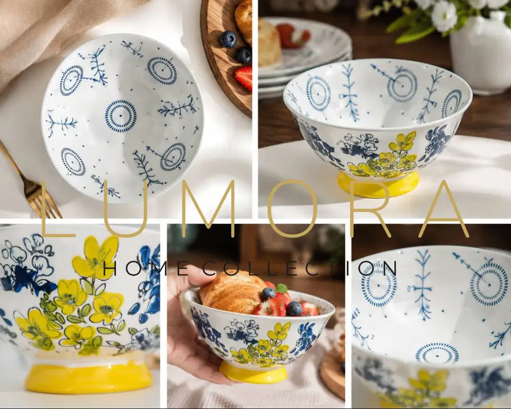 Mangkok Keramik Premium Motif Bunga Food Grade Elegan