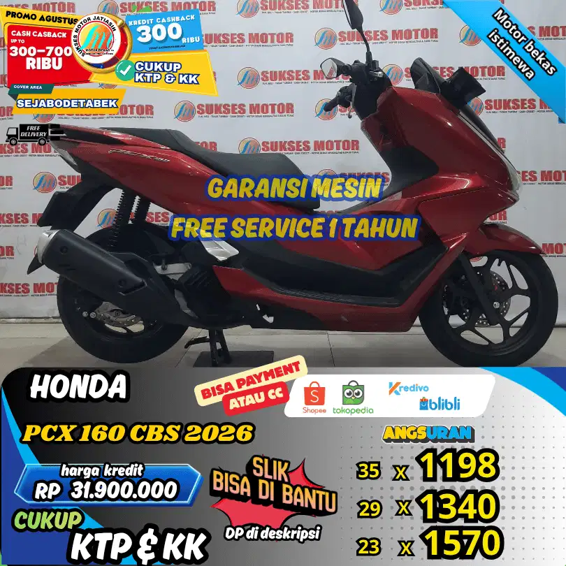 HONDA PCX 160 CBS 2026 DP ANGSURAN TERMURAH SYRT KTP&KK(SUKSESMOTOR)
