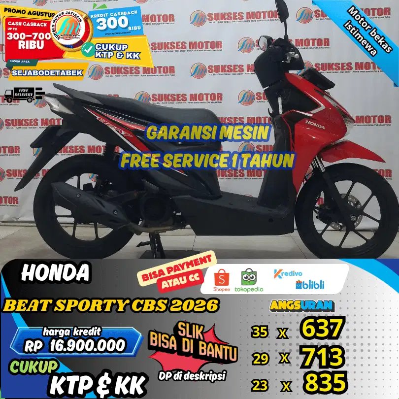 HONDA BEAT SPORY CBS 2026 DP ANGSURANTERMURAH SYRT KTP&KK(SUKSESMOTOR)