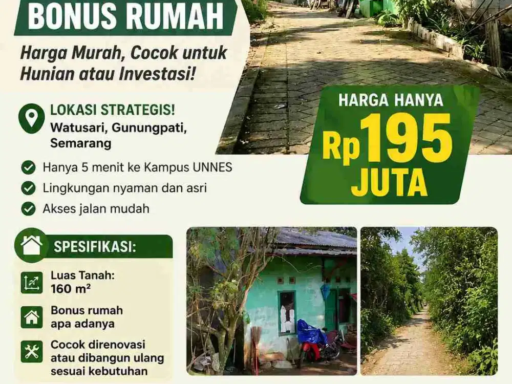 tanah murah bonus rumah apa adanya di watusari gunungpati