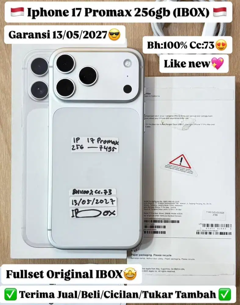 Iphone 17 Promax 256 Gb Silver Ibox Masih garansi panjang