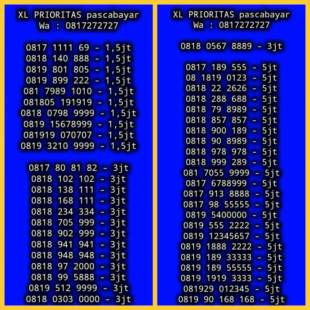 NOMOR CANTIK XL PRIORITAS PASCABAYAR