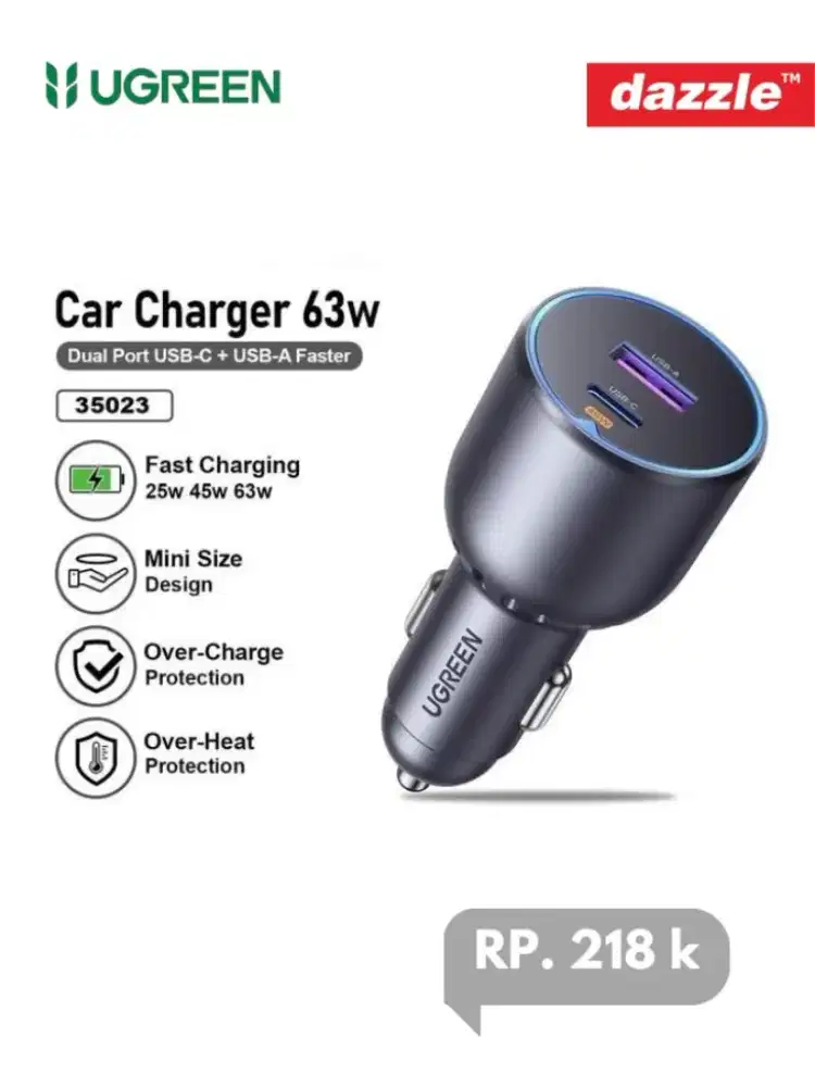 Car charger 63W double port USB-C & USB-A UGREEN