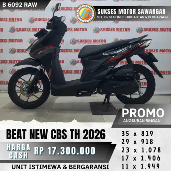 MULUS HONDA BEAT NEW CBS TH 2026 BISA CASH KREDIT UNIT BERGARANSI