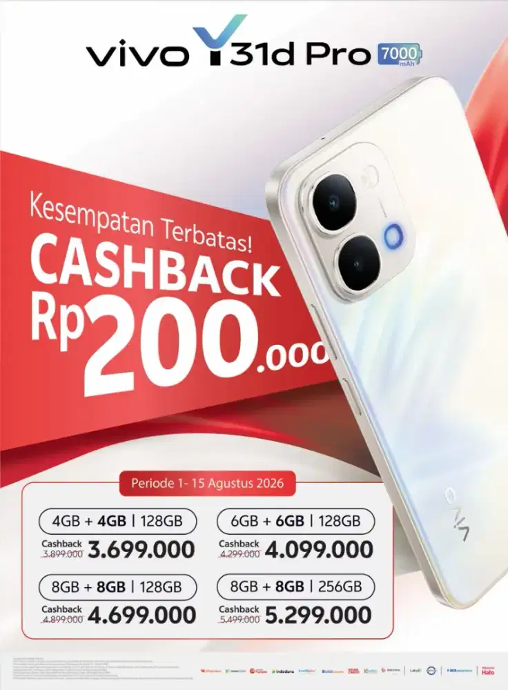 Vivo Y31d pro,, cashback 200rb,, promo merdeka, cicilan syarat KTP aja