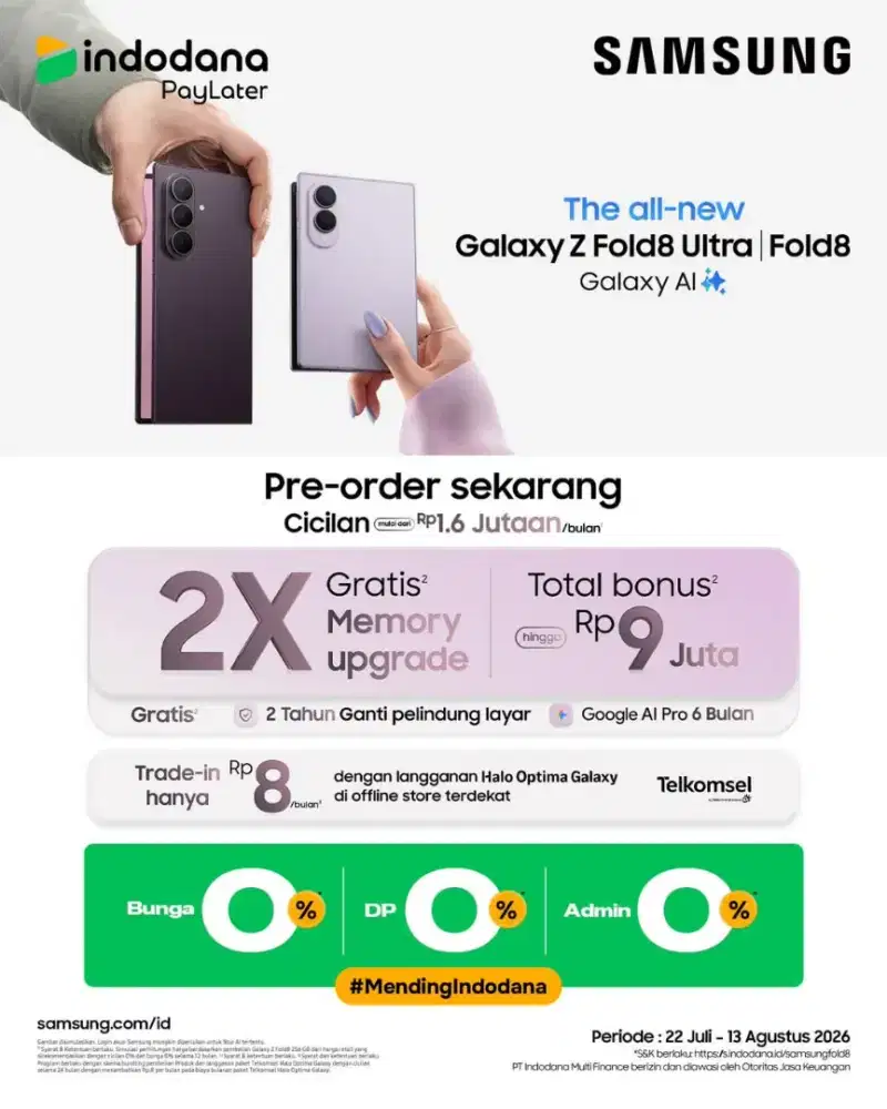 SAMSUNG GALAXY ZFOLD 8 SERIES, CICILAN BUNGA MULAI 0%
