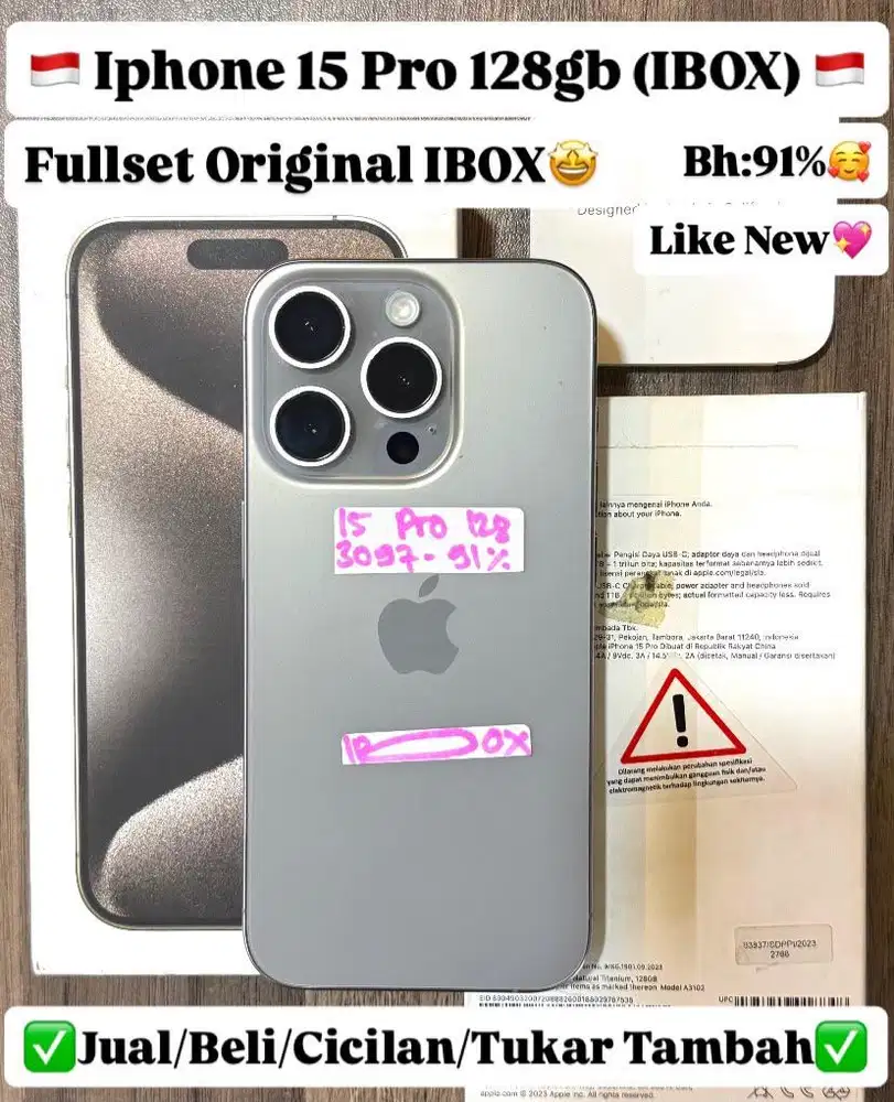 Iphone 15 pro 128gb bh 91% ibox