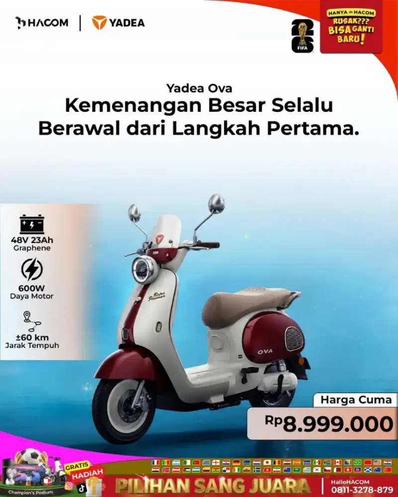 Yadea OVA Motor Listrik Baru Bisa Cicilan Akulaku