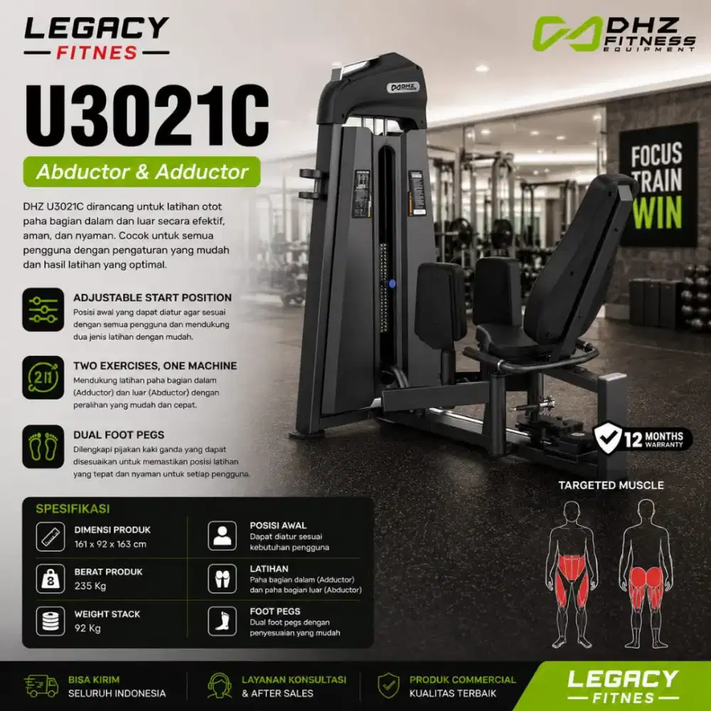 DHZ U3021C Abductor & Adductor Gym Machine Commercial 92KG Weight Stac