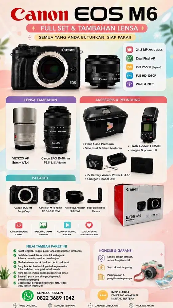 Canon EOS M6 Full Set + Tambahan Lensa