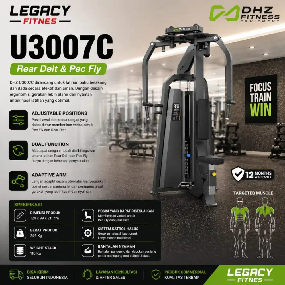 DHZ U3007C Rear Delt & Pec Fly Commercial – Mesin Pec Fly & Rear Delt
