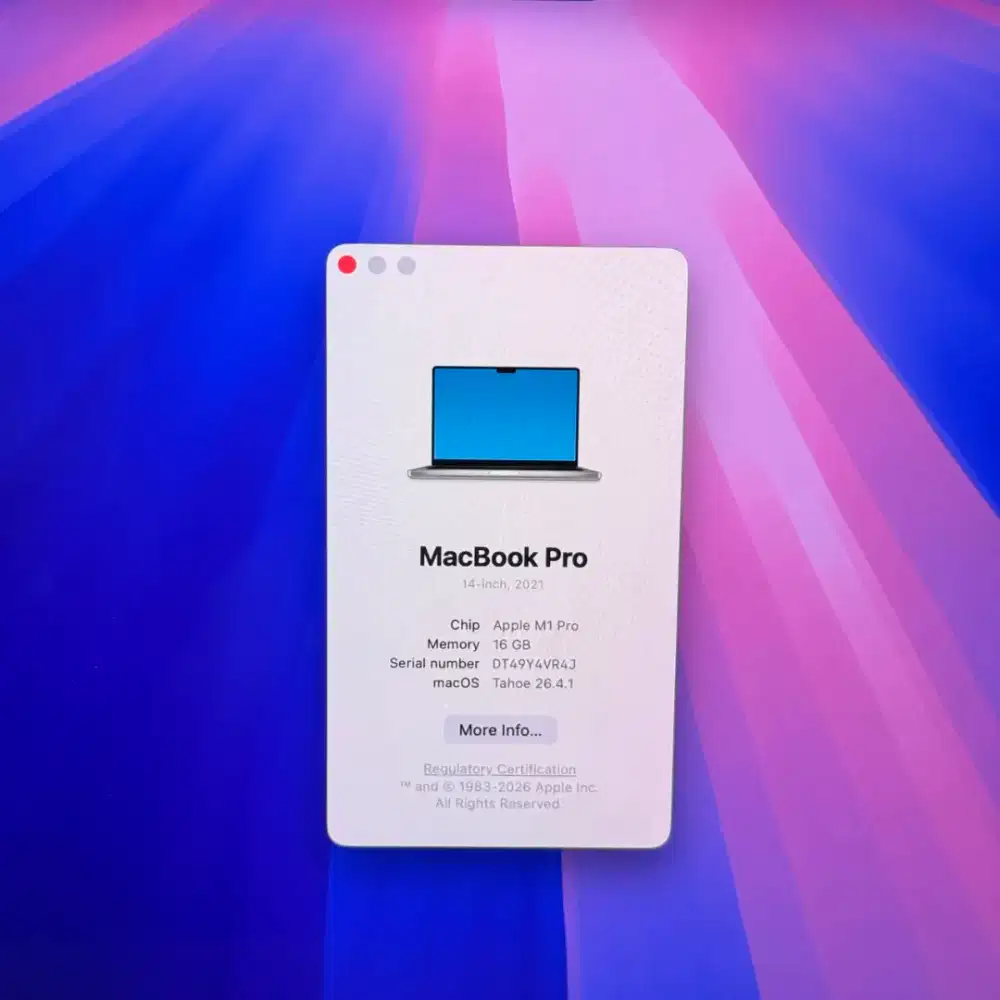 Macbook M1 Pro 14 inch Ram 16 Ssd 512 Full set Silver buat desain edit