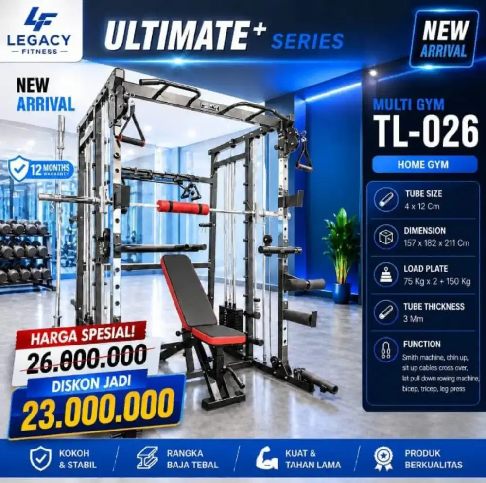 Power Rack Smith Machine Home Gym Multifungsi TLHG 026 Chin Up Cabler