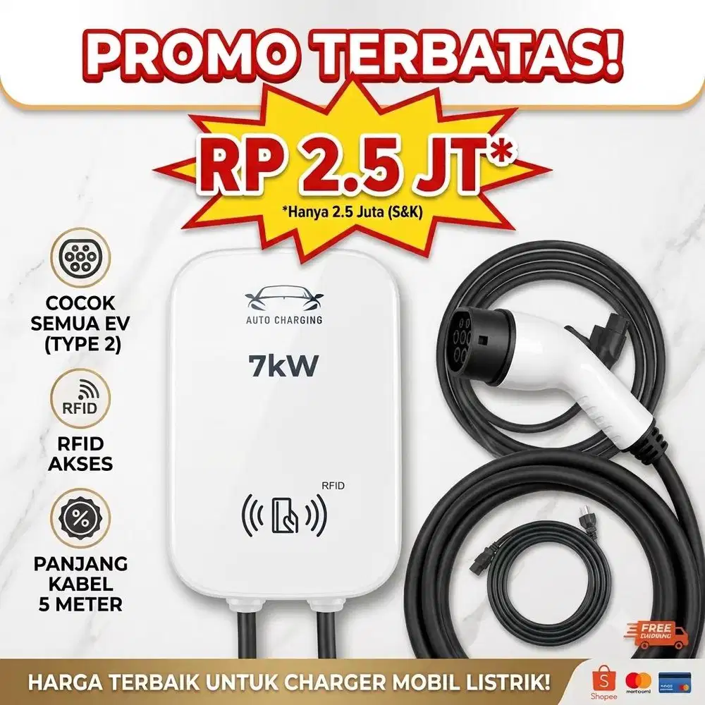 AUTO CHARGER WALL CHARGER MOBIL EV 7KW 32A PANJANG KABEL 5 METER