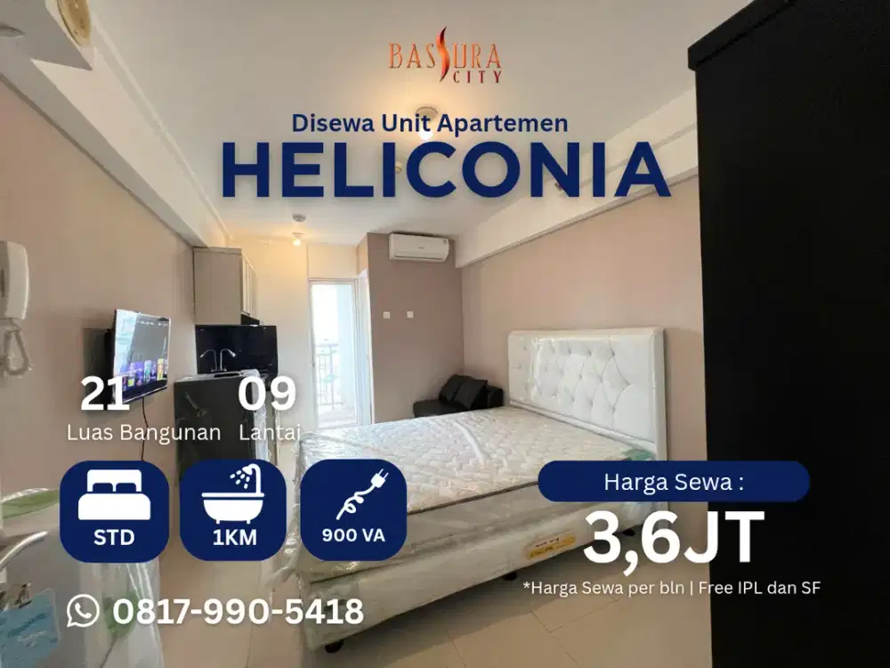 Sewa studio furnished apartemen Bassura city tower Heliconia