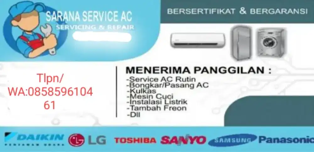 Servis AC, mesin cuci, kulkas, dll
