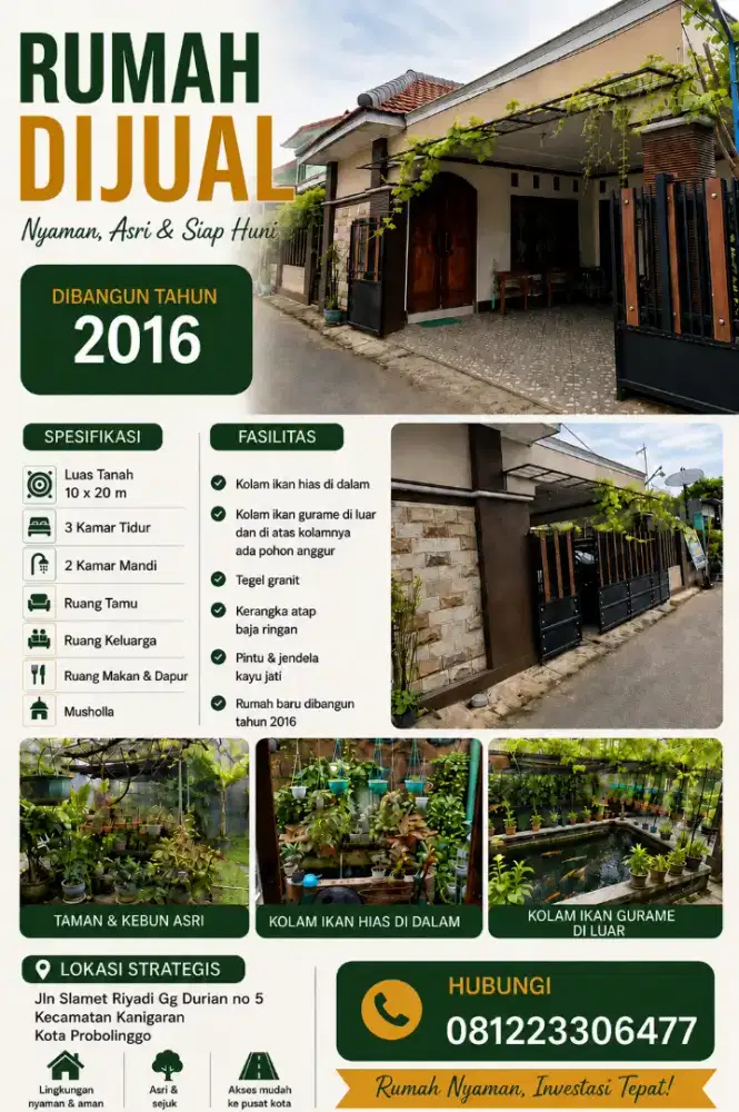 Rumah Asri Siap Huni LT 200 m² | Kolam Ikan | Kota Probolinggo