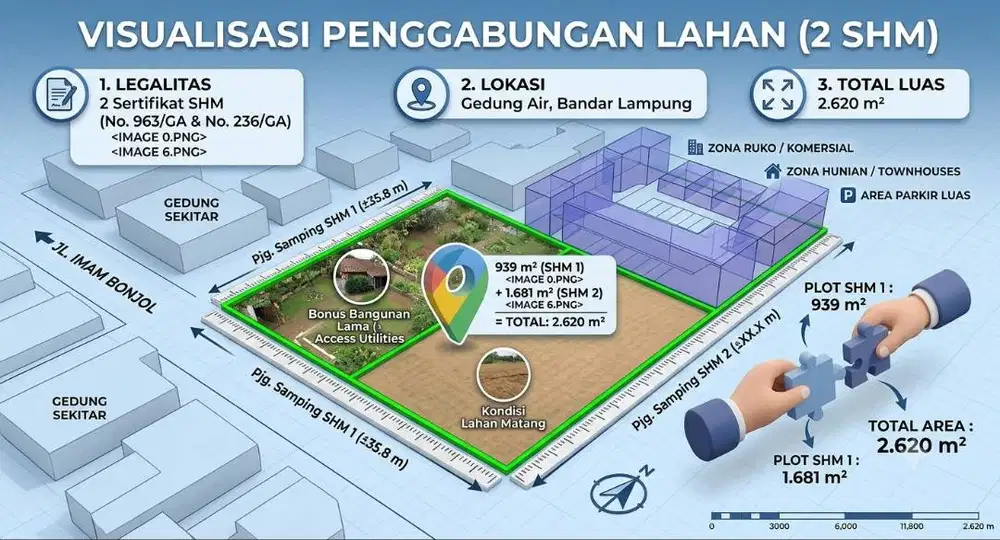 DIJUAL: LAHAN KOMERSIAL SUPER LUAS 2.620 m² (2 SHM) – Bandar Lampung