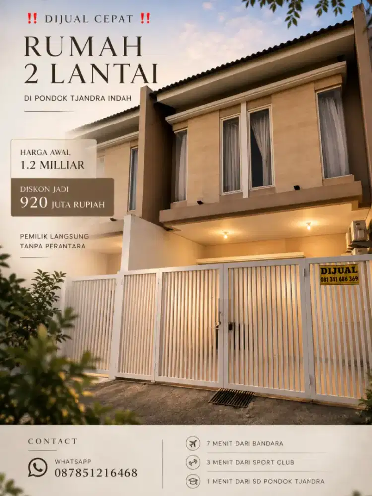 ‼️[DIJUAL CEPAT] Rumah Pondok Tjandra Cluster Blimbing
