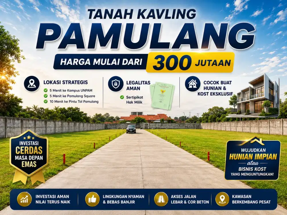 Tanah Kavling Pamulang, Cocok Bangun Kost & Hunian, 5 Menit ke Kampus UNPAM, SHM