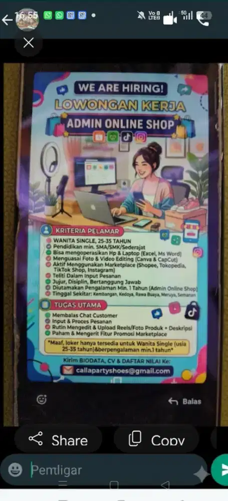 Lowongan Kerja Admin Online Shop