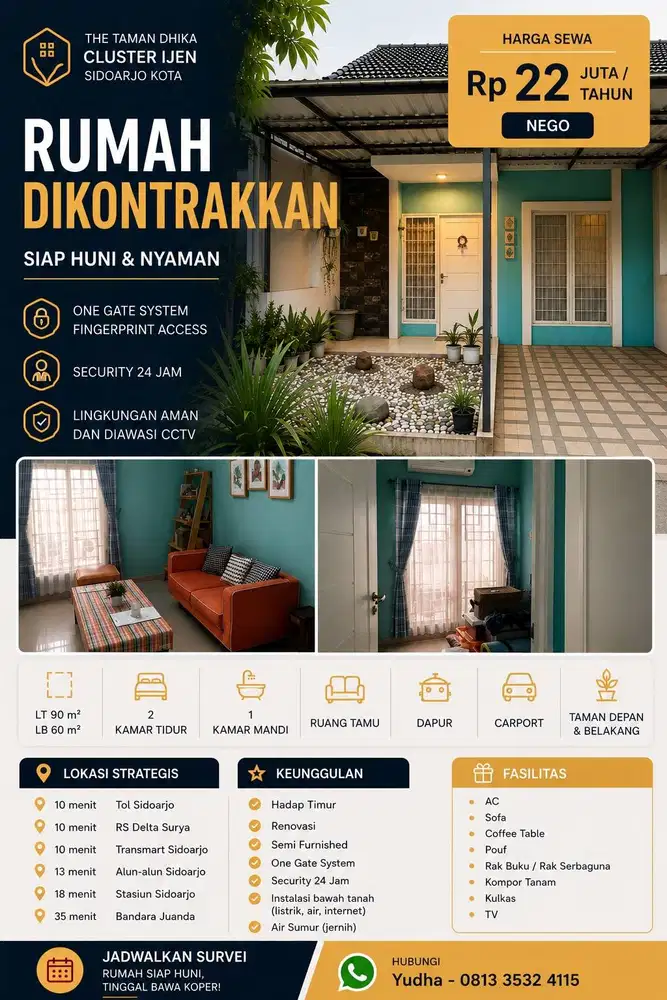 Disewakan Rumah Semi Furnished Siap Huni di The Taman Dhika Sidoarjo