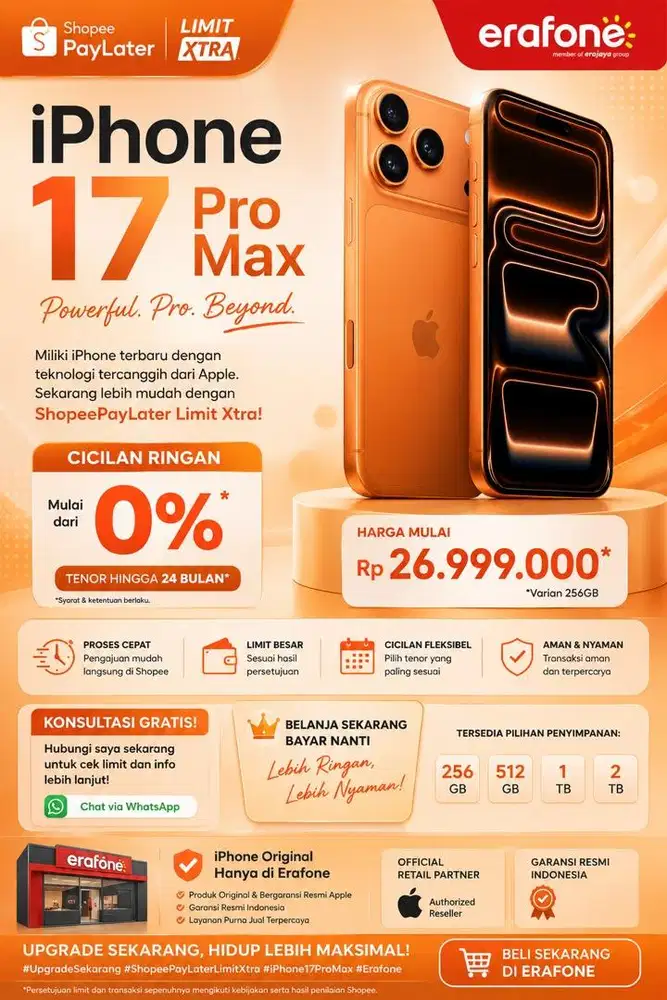 Iphone 17 pro max dengan cicilan ringan bebas bunga 0%