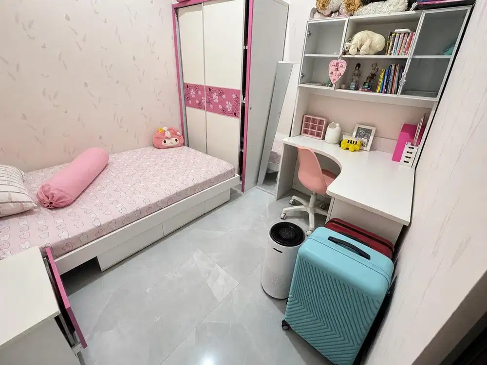 1 Set Lengkap Furniture Kamar Anak Perempuan (Pink+Putih)