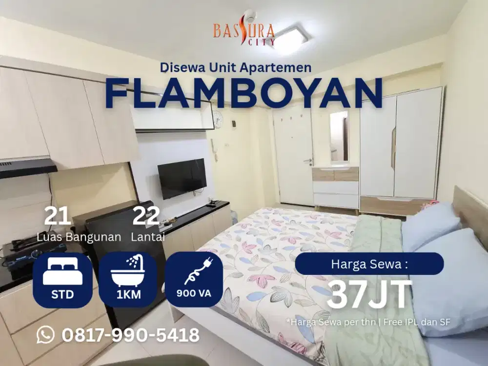 Sewa studio furnished tahunan apartemen Bassura City tower Flamboyan