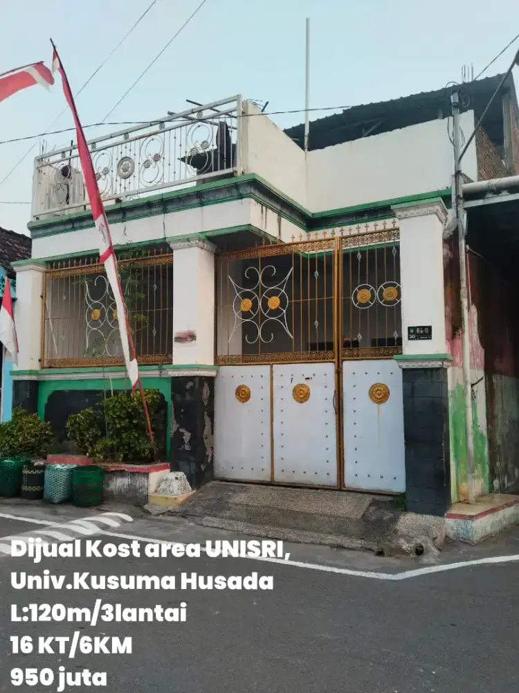 Dijual Kost Area UNISRI, Kusuma Husada 16 KT