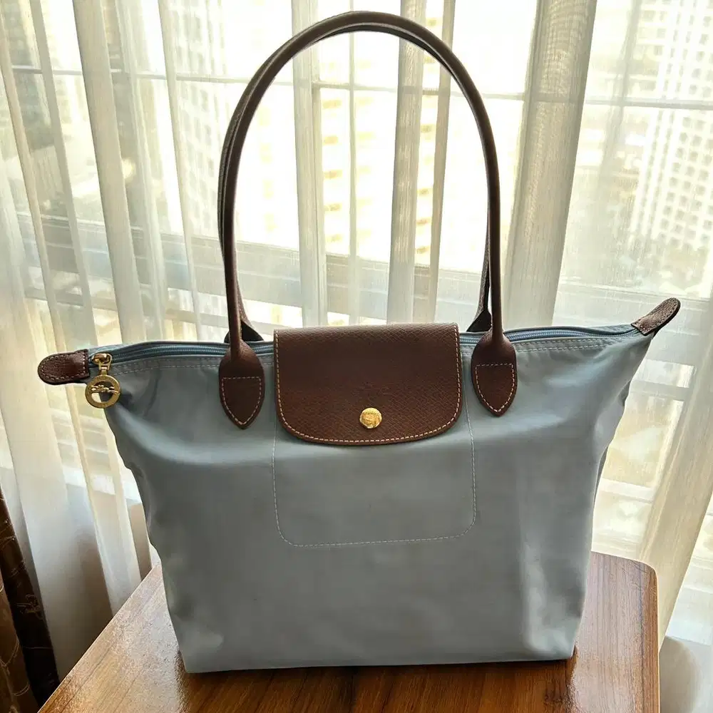 Longchamp Original Le Pliage Medium Long Handle (LC MLH) Baby Blue