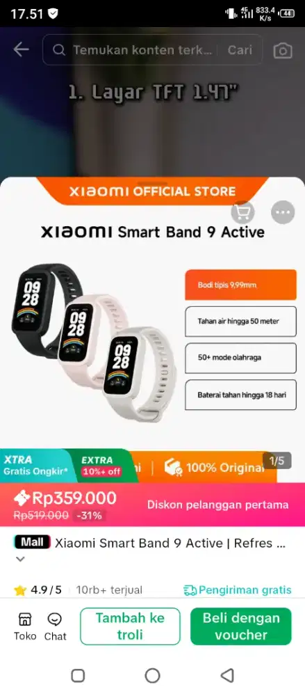 Redmi band 9 active warna hitam