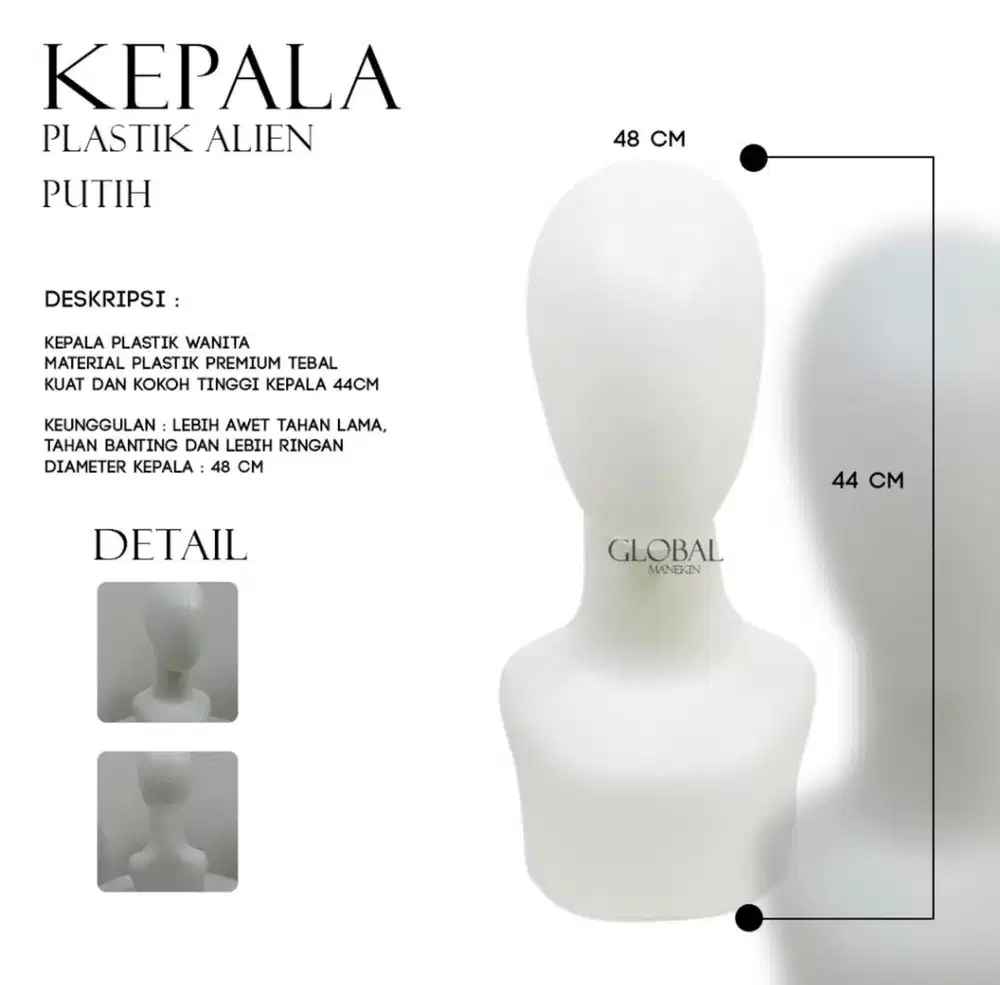Patung kepala plastik premium, patung kepala hijab wanita alien
