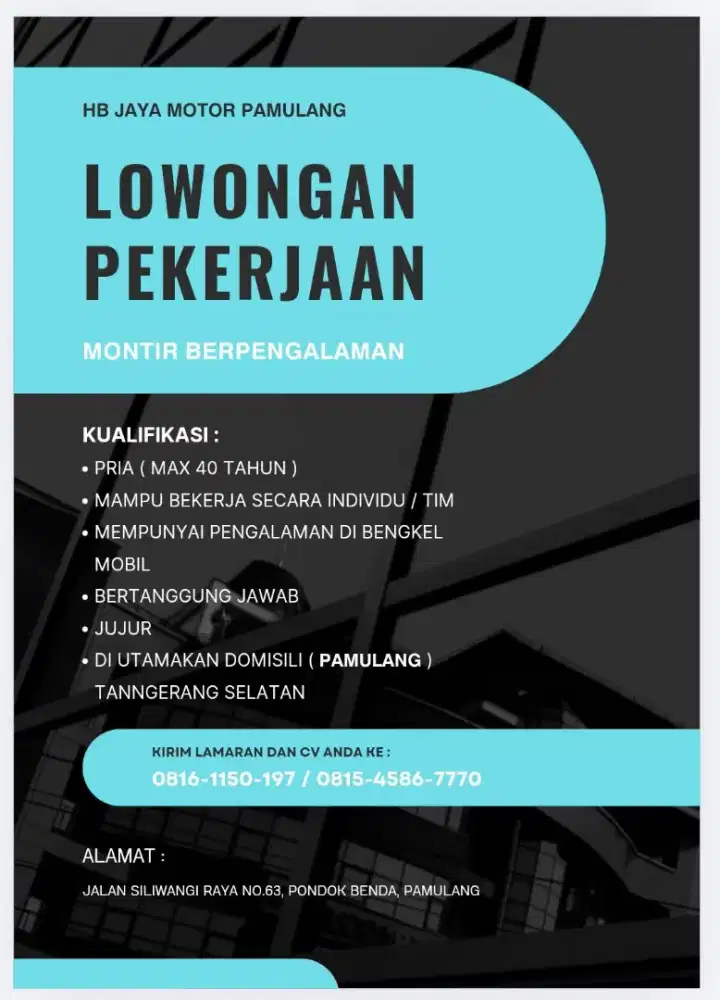 LOWONGAN PEKERJAAN BENGKEL