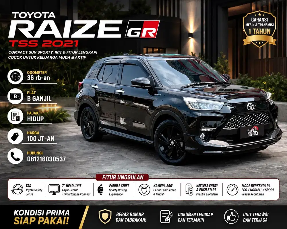 Toyota Raize GR TSS 2021 Antik Low KM Murah Bekas Hitam Ganjil Turbo