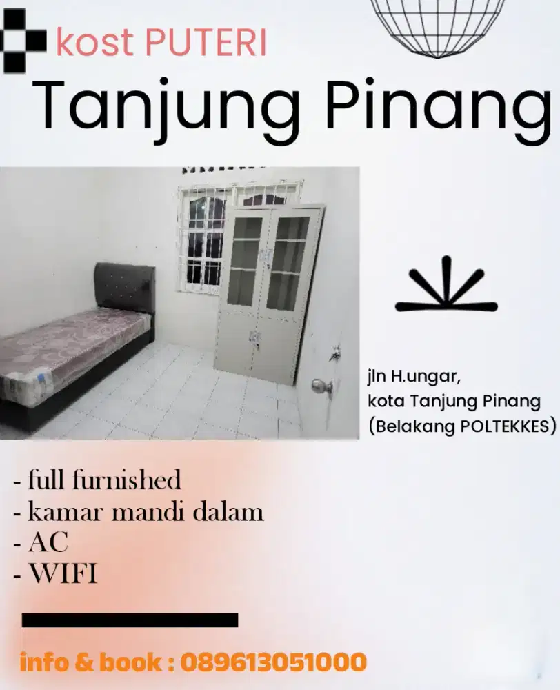 Kost PUTERI di kota Tanjung Pinang. Furnished, AC & WIFI