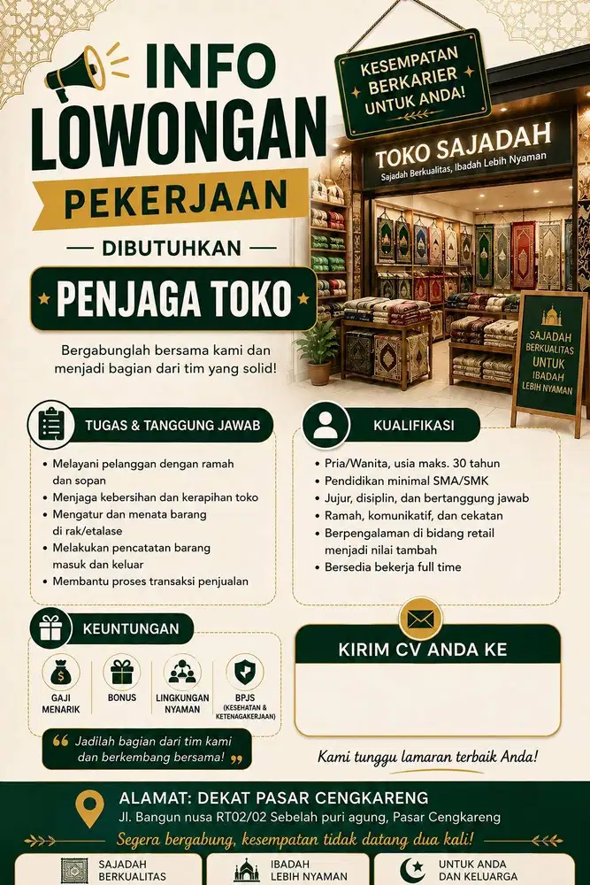 LOKER PENJAGA TOKO DI DEKAT PASAR CENGKARENG SERIUS DAN KONSISTEN