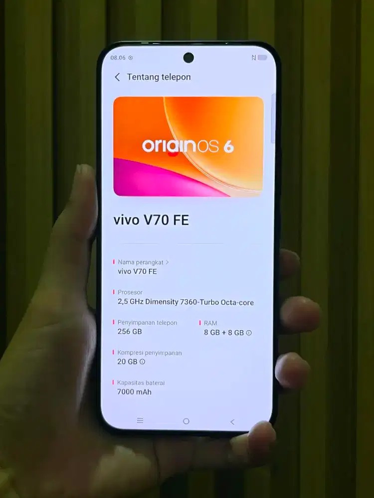 Vivo V70 FE 5G 8/256GB Blue Fullset Mulus Like New Garansi Resmi 1 THN