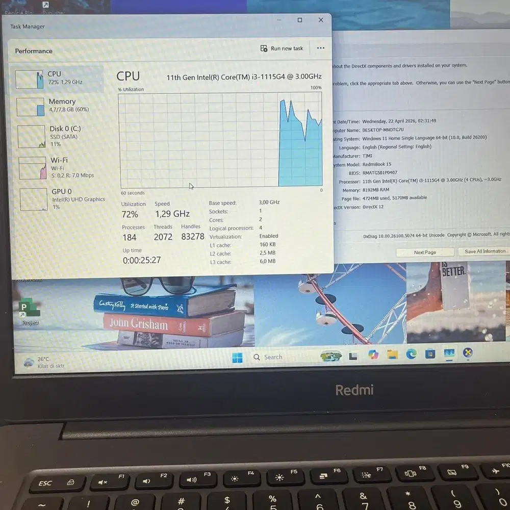 RedmiBook15 Ram 8GB DDR4 SSD SATA 256GB