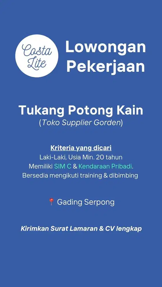Lowongan Tukang Potong Kain (Bisnis Tekstil Gorden) - Gading Serpong