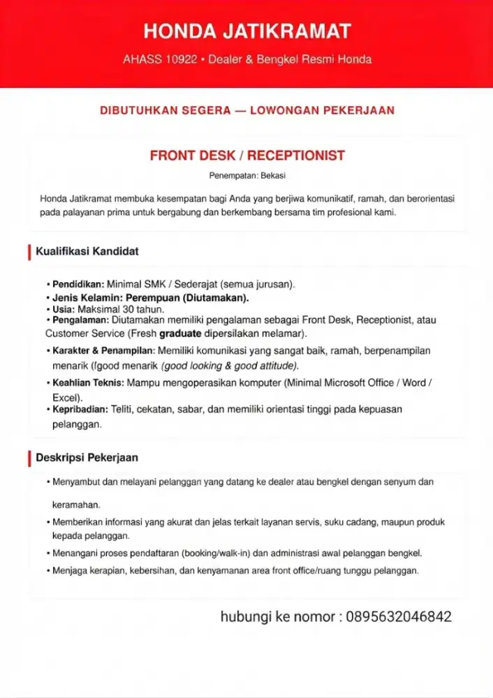 Dibutuhkan segara loker untuk perempuan