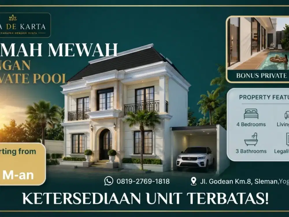 Rumah Villa Jogja 2 Lantai di Godean Dengan Kolam Pribadi Free Kanopi