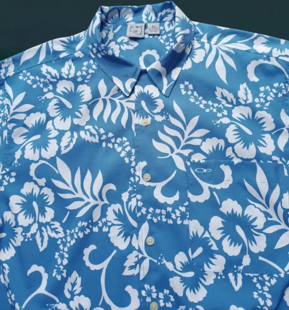 KEMEJA PANTAI OCEAN PACIFIK BIRU MUDA MOTIF, SIZE : XXL (LD126, P78)