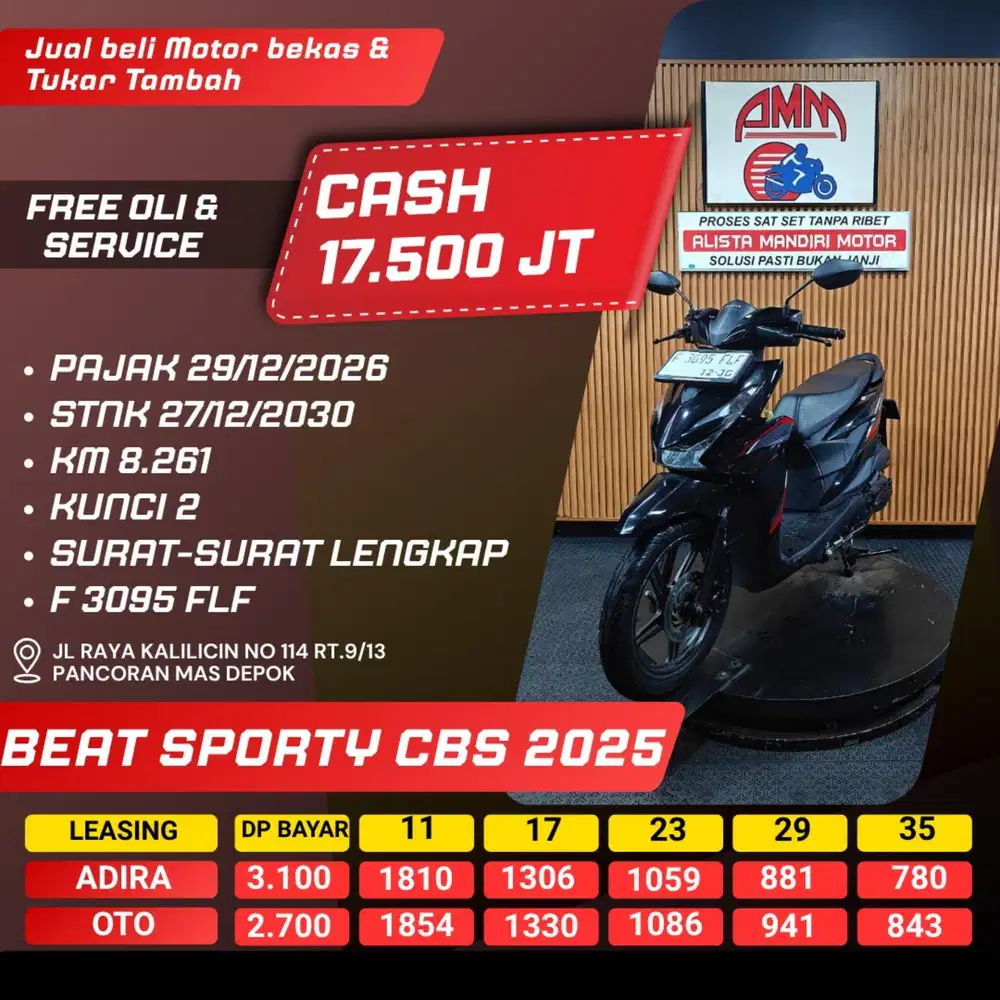 BEAT SPORTY CBS 2025 PAJAK HIDUP KM LOW LIKE NEW CASH / KREDIT ALISTA