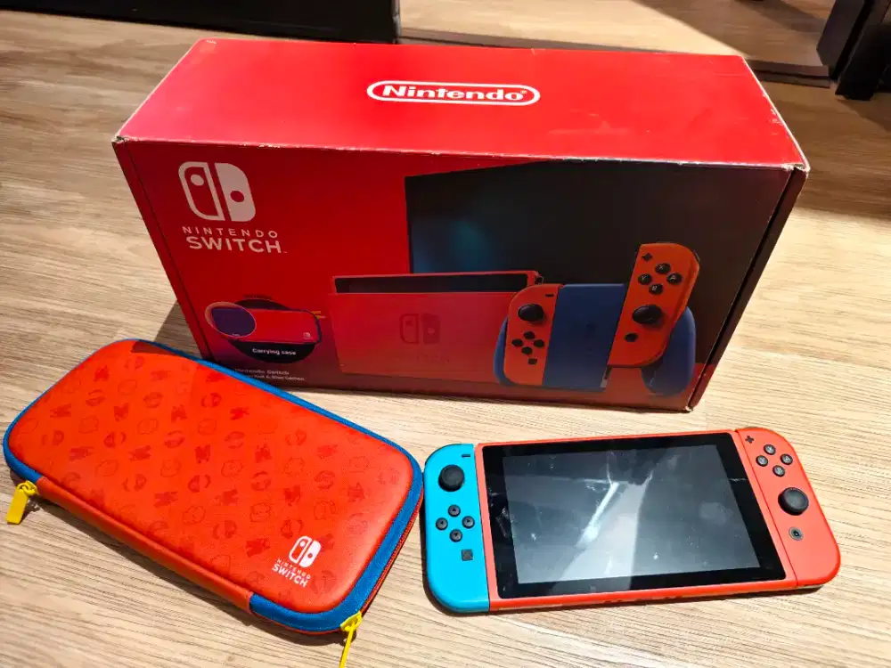 nintendo switch neon mario red blue pouch limited edition