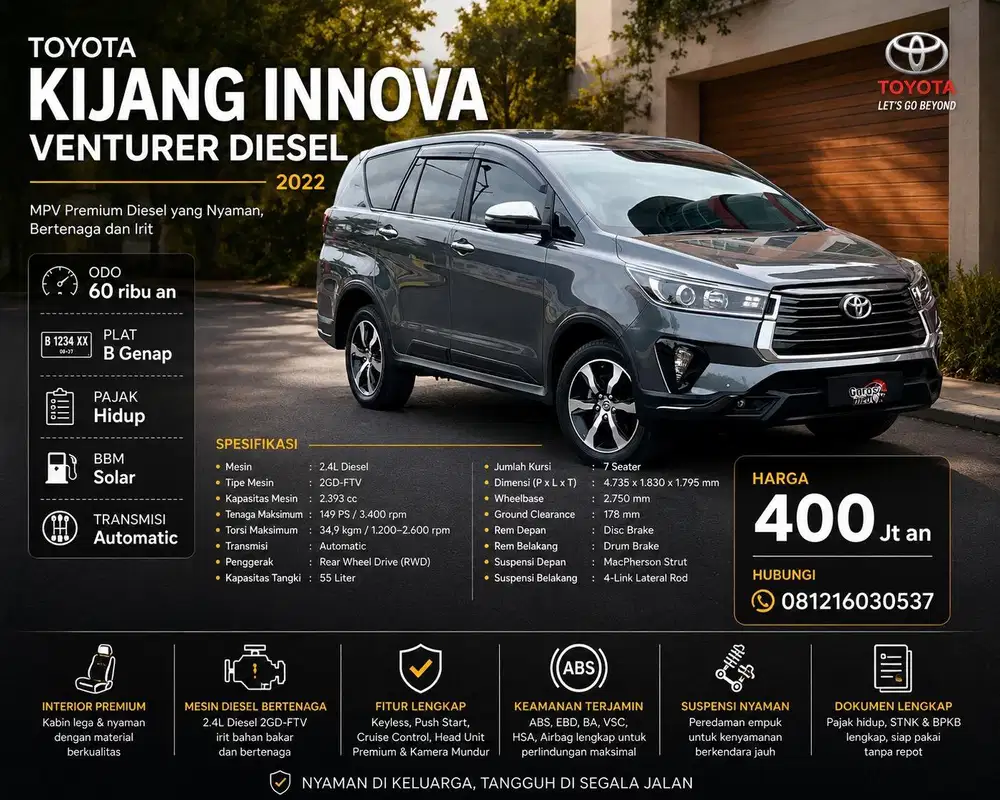 Toyota Kijang Innova Venturer 2022 Turbo Garansi Murah Bekas Genap