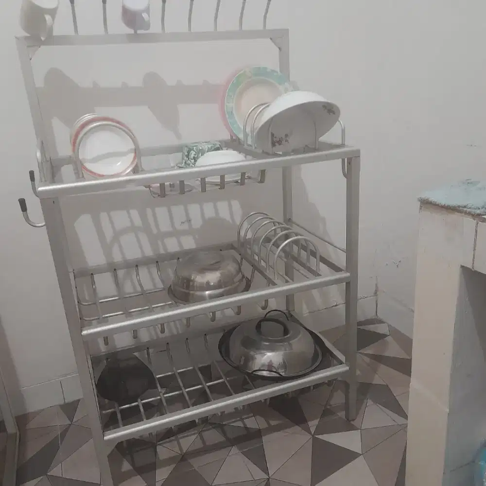 Rak piring stainless tiga susun