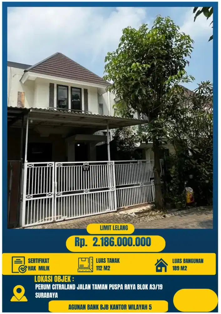 Dijual Rumah Lelang Di Citraland Surabaya